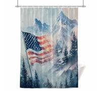 Independence Day Shower Curtain for Bathroom, American Flag Mountains Forests Waterproof Cloth Fabric Bathroom Accessories Set with 12 Rust Proof Plastic Hooks, 36” x 72”