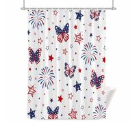 Independence Day Shower Curtain for Bathroom, Blue Red Star Butterfly Waterproof Cloth Fabric Bathroom Accessories Set with 12 Rust Proof Plastic Hooks, 48” x 72”