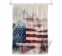 Independence Day Shower Curtain for Bathroom, Mountains Forests USA Flag Waterproof Cloth Fabric Bathroom Accessories Set with 12 Rust Proof Plastic Hooks, 36” x 78”