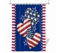 Independence Day Shower Curtain for Bathroom, Red Blue Stripe Stars Love Waterproof Cloth Fabric Bathroom Accessories Set with 12 Rust Proof Plastic Hooks, 56” x 78”