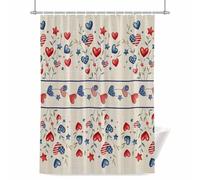 Independence Day Shower Curtain for Bathroom, Retro Red Blue Love Stars Flags Green Leaf Waterproof Cloth Fabric Bathroom Accessories Set with 12 Rust Proof Plastic Hooks, 56” x 78”