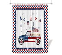Independence Day Shower Curtain for Bathroom, Trcuk with America Flag Plaid Waterproof Cloth Fabric Bathroom Accessories Set with 12 Rust Proof Plastic Hooks, 60” x 72”