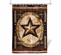 Independence Day Shower Curtain for Bathroom, Wood Grain Retro Western Star Waterproof Cloth Fabric Bathroom Accessories Set with 12 Rust Proof Plastic Hooks, 72” x 96”