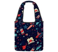 Independence Day Space Reversible Canvas Shoulder Tote - Double-Sided Print, 12oz Cotton, 27cm Drop, Fold-Flat Bag for Travel, Shopping, Street Outings