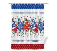 Independence Day Star Shower Curtain for Bathroom, Farm Red Blue White Star Eucalyptus Leaves Waterproof Cloth Fabric Bathroom Accessories Set with 12 Rust Proof Plastic Hooks, 72” x 78”