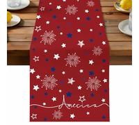 Independence Day Table Runner, America Blue White Star Cotton and Table Linen Runner for Kitchen Dining Home Decor for Party Festival Holiday Decoration Gift 13x70in