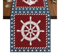 Independence Day Table Runner, America Flag Star Ocean Lighthouse Anchor Rudder Cotton and Table Linen Runner for Kitchen Dining Home Decor for Party Festival Holiday Decoration Gift 18x72in