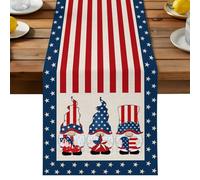 Independence Day Table Runner, America National Flag Gnomes Cotton and Table Linen Runner for Kitchen Dining Home Decor for Party Festival Holiday Decoration Gift 13x120in