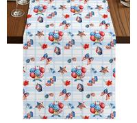 Independence Day Table Runner, American Flag Ice Cream Balloon Bow Red Flower Cotton and Table Linen Runner for Kitchen Dining Home Decor for Party Festival Holiday Decoration Gift 13x120in