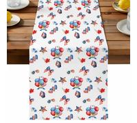 Independence Day Table Runner, Blue Red Balloon Flower Ice Cream Abstract Cotton and Table Linen Runner for Kitchen Dining Home Decor for Party Festival Holiday Decoration Gift 13x60in