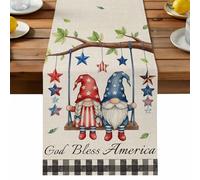 Independence Day Table Runner, God Bless America Vintage Rustic Farmhouse Dwarf Cotton and Table Linen Runner for Kitchen Dining Home Decor for Party Festival Holiday Decoration Gift 16x72in