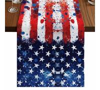 Independence Day Table Runner, Mottled Red Blue White Stars Painted Flag Cotton and Table Linen Runner for Kitchen Dining Home Decor for Party Festival Holiday Decoration Gift 13x108in