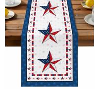 Independence Day Table Runner, Nation Flag Star Cotton and Table Linen Runner for Kitchen Dining Home Decor for Party Festival Holiday Decoration Gift 13x60in