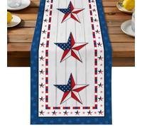 Independence Day Table Runner, Nation Flag Wooden Board Cotton and Table Linen Runner for Kitchen Dining Home Decor for Party Festival Holiday Decoration Gift 13x120in