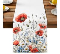 Independence Day Table Runner, Red Blue Flora Concubine Cotton and Table Linen Runner for Kitchen Dining Home Decor for Party Festival Holiday Decoration Gift 13x120in