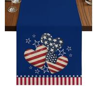 Independence Day Table Runner, Red Blue Stripes Stars American Flag Cotton and Table Linen Runner for Kitchen Dining Home Decor for Party Festival Holiday Decoration Gift 13x70in