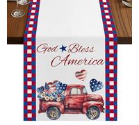 Independence Day Table Runner, Red Truck USA Flag Stars Cotton and Table Linen Runner for Kitchen Dining Home Decor for Party Festival Holiday Decoration Gift 13x70in