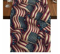 Independence Day Table Runner, Retro American Flag Stripe Stars Patriotic Cotton and Table Linen Runner for Kitchen Dining Home Decor for Party Festival Holiday Decoration Gift 13x36in