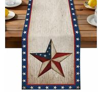 Independence Day Table Runner, Retro Blue Red Stars Linen Texture Cotton and Table Linen Runner for Kitchen Dining Home Decor for Party Festival Holiday Decoration Gift 13x120in