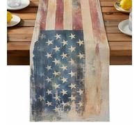 Independence Day Table Runner, Retro Country USA Flag Memorial Day Cotton and Table Linen Runner for Kitchen Dining Home Decor for Party Festival Holiday Decoration Gift 13x70in