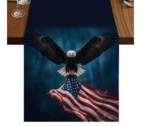 Independence Day Table Runner, U. S. Flag Cool Soaring Bald Eagle Cotton and Table Linen Runner for Kitchen Dining Home Decor for Party Festival Holiday Decoration Gift 13x70in