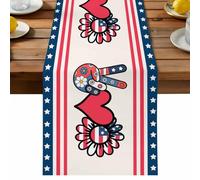 Independence Day Table Runner, U.S. Flag Scissor Hand Red Heart Sunflower Beige Cotton and Table Linen Runner for Kitchen Dining Home Decor for Party Festival Holiday Decoration Gift 18x72in