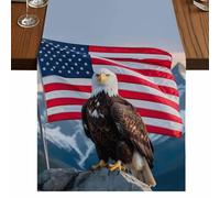 Independence Day Table Runner, U.S. Flag Themed Bald Eagle Snow Mountain Cotton and Table Linen Runner for Kitchen Dining Home Decor for Party Festival Holiday Decoration Gift 13x48in
