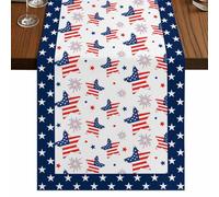 Independence Day Table Runner, U.S. Flag Themed Cartoon Five-Pointed Stars Cotton and Table Linen Runner for Kitchen Dining Home Decor for Party Festival Holiday Decoration Gift 13x60in