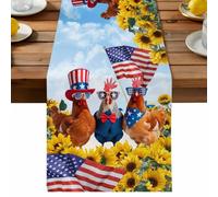 Independence Day Table Runner, U.S. Flag Themed Farm Rooster Sunflower Farmhouse Cotton and Table Linen Runner for Kitchen Dining Home Decor for Party Festival Holiday Decoration Gift 13x120in