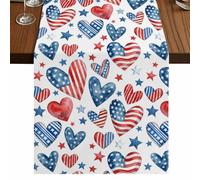 Independence Day Table Runner, U. S. Flag Themed Love Heart Five-Pointed Stars Cotton and Table Linen Runner for Kitchen Dining Home Decor for Party Festival Holiday Decoration Gift 13x60in