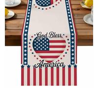Independence Day Table Runner, U.S. Flag Themed Love Heart God Bless America Cotton and Table Linen Runner for Kitchen Dining Home Decor for Party Festival Holiday Decoration Gift 13x60in