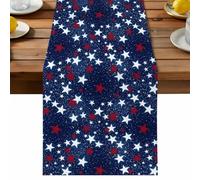 Independence Day Table Runner, U. S. Flag Themed Red White Five-Pointed Stars Cotton and Table Linen Runner for Kitchen Dining Home Decor for Party Festival Holiday Decoration Gift 13x60in