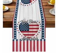 Independence Day Table Runner, U.S. Flag Themed Wooden Love Heart God Bless America Cotton and Table Linen Runner for Kitchen Dining Home Decor for Party Festival Holiday Decoration Gift 14x72in