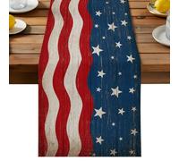 Independence Day Table Runner, Vintage America Flag Wood Grain Cotton and Table Linen Runner for Kitchen Dining Home Decor for Party Festival Holiday Decoration Gift 13x60in