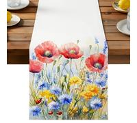 Independence Day Table Runner, Vintage Red Blue Concubine Flora Cotton and Table Linen Runner for Kitchen Dining Home Decor for Party Festival Holiday Decoration Gift 13x108in