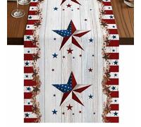 Independence Day Table Runner, Vintage U.S. Flag Country Stars Wood Grain Cotton and Table Linen Runner for Kitchen Dining Home Decor for Party Festival Holiday Decoration Gift 14x72in