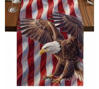 Independence Day Table Runner, Watercolor U. S. Flag Soaring Bald Eagle Cotton and Table Linen Runner for Kitchen Dining Home Decor for Party Festival Holiday Decoration Gift 13x36in
