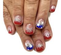Independence Day Themed False Nails Set 24pcs Short French Tips Sparkling Nails Art Suitable for Festivals and Event