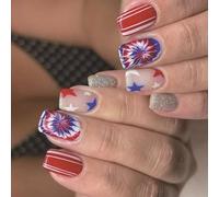 Independence Day Themed Nails Tips 24pcs Press On With Star Pattern Stick On For Celebrating In Styles Patriotic Nail Design