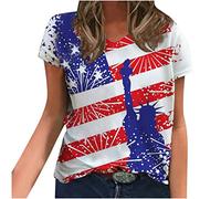Independence Day Tops for Women UK Party Wear July 4th American Flag Star T Shirt Plus Size Short Sleeve Top T-Shirts Women's Shirts Eleagnt Tunic Tees Dressy Blouses Summer Pullover