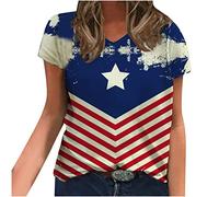 Independence Day Tops for Women UK Party Wear July 4th American Flag Star T Shirt Plus Size Short Sleeve Top T-Shirts Women's Shirts Eleagnt Tunic Tees Dressy Blouses Summer Pullover