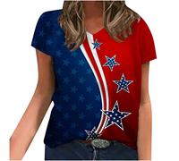 Independence Day Tops for Women UK Party Wear July 4th American Flag Star T Shirt Plus Size Short Sleeve Top T-Shirts Women's Shirts Eleagnt Tunic Tees Dressy Blouses Summer Pullover