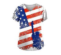 Independence Day Tops for Women UK Party Wear July 4th American Flag Star T Shirt Plus Size Short Sleeve Top T-Shirts Women's Shirts Eleagnt Tunic Tees Dressy Blouses Summer Pullover