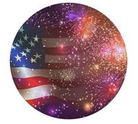 Independence Day U.S. Flag Firework Wooden Jigsaw Puzzles for Adults Funny Intelligent Games Round Home Decor Artwork
