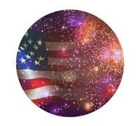 Independence Day U.S. Flag Firework Wooden Jigsaw Puzzles for Adults Funny Intelligent Games Round Home Decor Artwork
