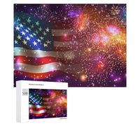 Independence Day U.S. Flag Firework Wooden Jigsaw Puzzles for Adults Intelligent Games Home Decor Artwork for Home Office 500 PCS