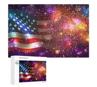 Independence Day U.S. Flag Firework Wooden Jigsaw Puzzles for Adults Intelligent Games Home Decor Artwork for Home Office 1000 PCS