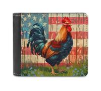Independence Day U.S. Flag Rooster Funny Wallet for Men RFID Blocking Bifold Wallet Soft Billfold with Card Slots Custom Gifts
