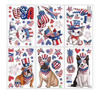 Independence Day Window Clamps 6 Sheets Stickers Patriotic Star Striotic Cats Dogs Sticker Set for Glass Door Party Decors Patriotics Clings for Windows