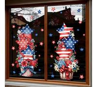 Independence Day Window Decals, Patriotic Electrostatic Stickers for July 4th Memorial Veterans Day, Removable American Flag Stars Fireworks Decor for Glass Door